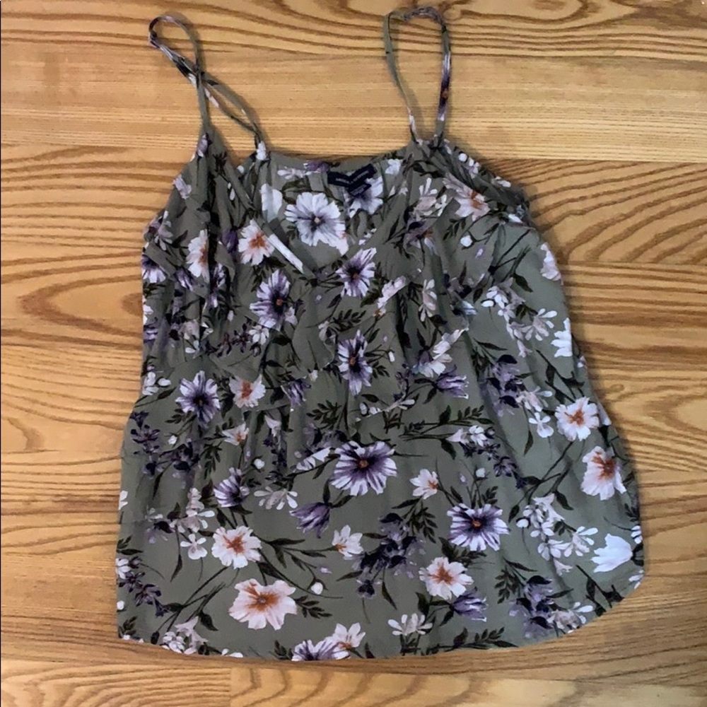 Army green floral top